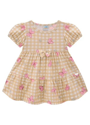 Marlan - Vestido em Cotton Maquinetado Margaridas Bege - MARLAN