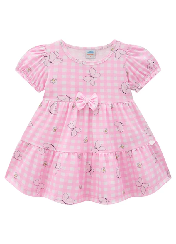 Marlan - Vestido em Cotton Maquinetado Margaridas Rosa