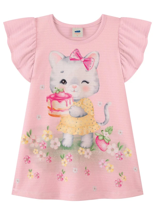 Marlan - Vestido em Cotton Maquinetado Menina Rosa