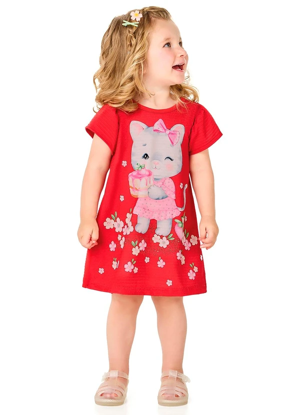 Marlan - Vestido em Cotton Maquinetado Menina Vermelho