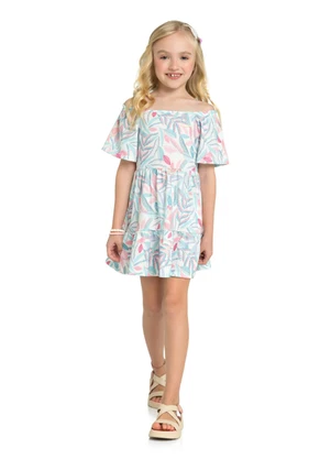 Marlan - Vestido em Cotton Maquinetado Palms Azul - MARLAN