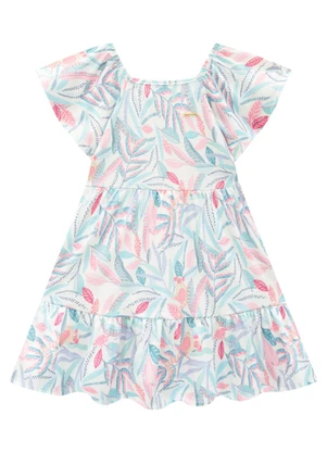 Marlan - Vestido em Cotton Maquinetado Palms Azul - MARLAN