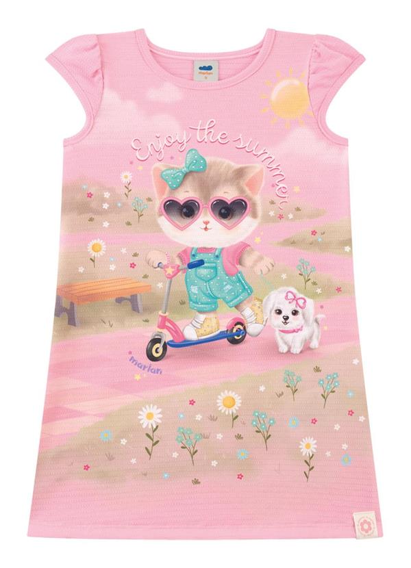 Marlan - Vestido em Cotton Maquinetado Rosa