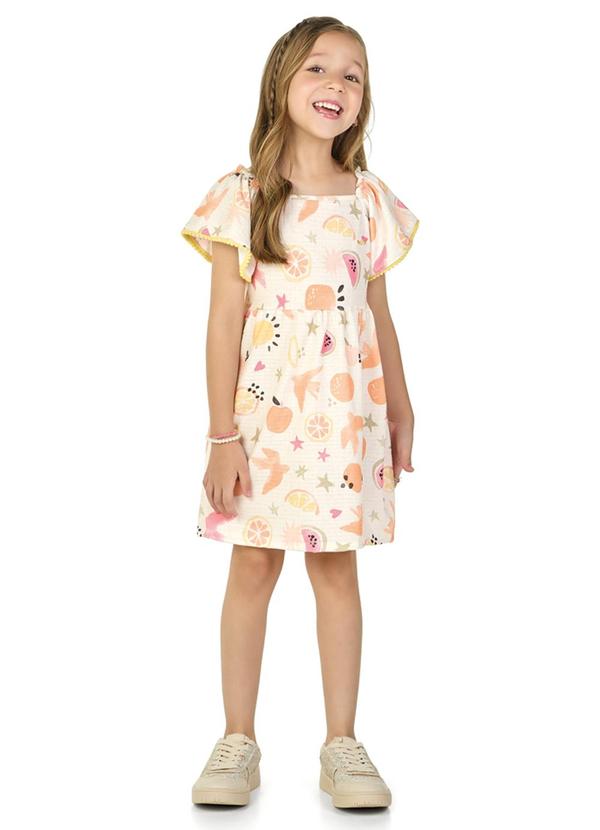 Marlan - Vestido em Cotton Maquinetado Vôo Tropical Bege