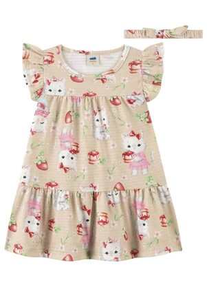 Marlan - Vestido em Cotton Morancats Menina Bege - MARLAN