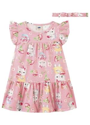 Marlan - Vestido em Cotton Morancats Menina Rosa - MARLAN