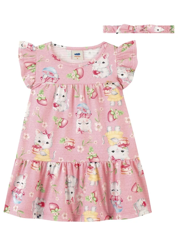 Marlan - Vestido em Cotton Morancats Menina Rosa