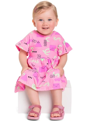 Quimby - Vestido em Cotton para Bebê Menina Rosa - QUIMBY