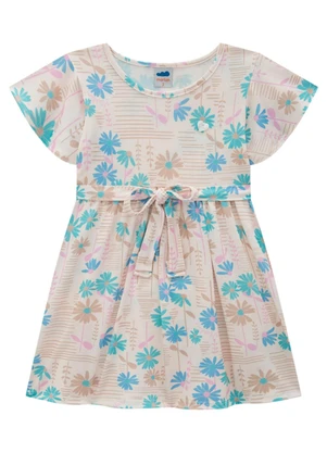 Marlan - Vestido em Cotton Penteado Flower Azul - MARLAN