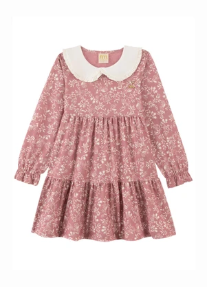 Milli e Nina - Vestido em Cotton Penteado Pássaros Rosa - MILLI E NINA