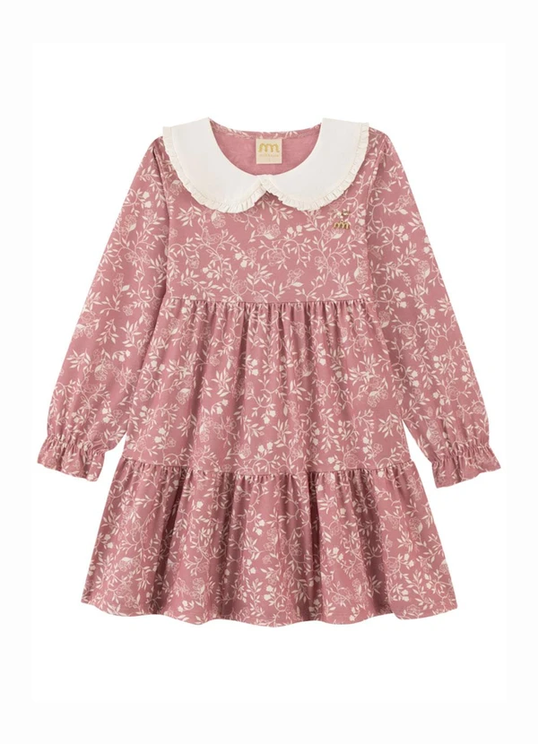Milli e Nina - Vestido em Cotton Penteado Pássaros Rosa