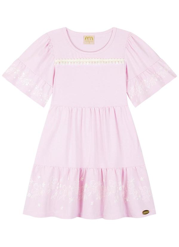 Milli e Nina - Vestido em Cotton Penteado Rosa