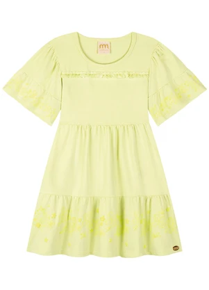 Milli e Nina - Vestido em Cotton Penteado Verde - MILLI E NINA