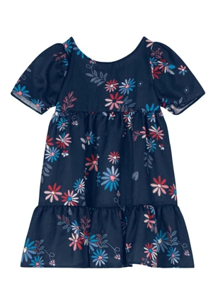 Brandili - Vestido em Crepe Texturizado Menina Azul - BRANDILI