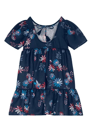 Brandili - Vestido em Crepe Texturizado Menina Azul - BRANDILI