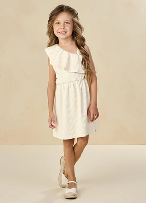 Milli e Nina - Vestido em Jacquard Tranças Bege - MILLI E NINA