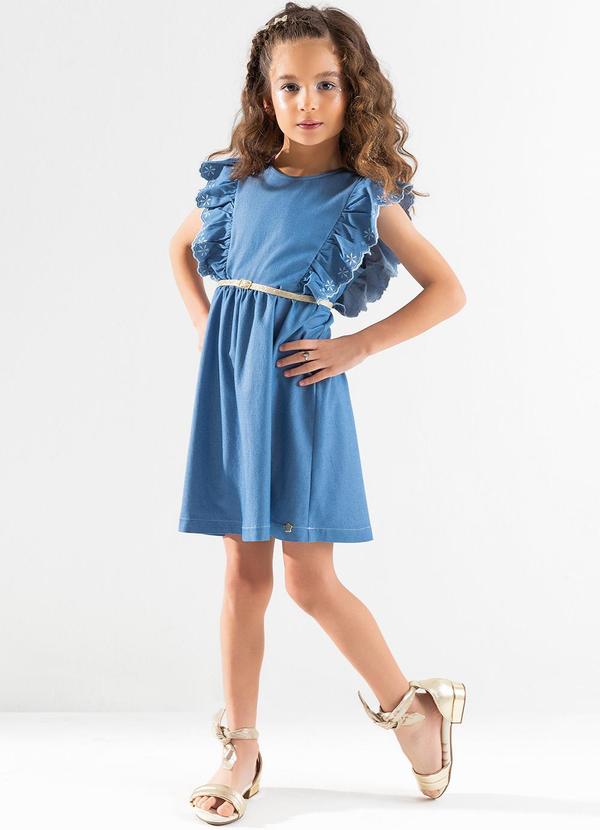 Cativa Kids - Vestido em Jeans Leve com Cinto Azul