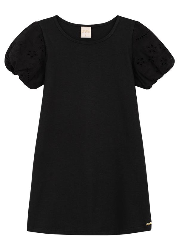 Amada - Vestido em M/M Penteada com Mangas Preto