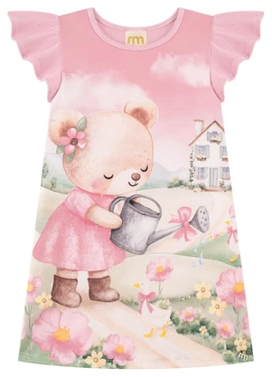 Milli e Nina - Vestido em Malha com Estampa Rosa - MILLI E NINA