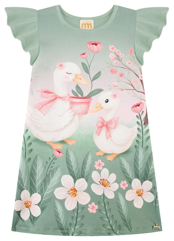 Milli e Nina - Vestido em Malha com Estampa Verde