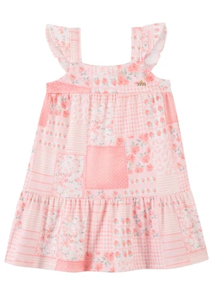 Milli e Nina - Vestido em Malha Enrugada Estampada Rosa - MILLI E NINA