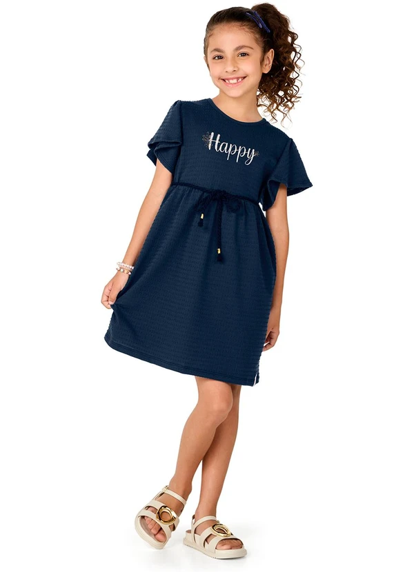 Marlan - Vestido em Malha Poá Bordado Azul