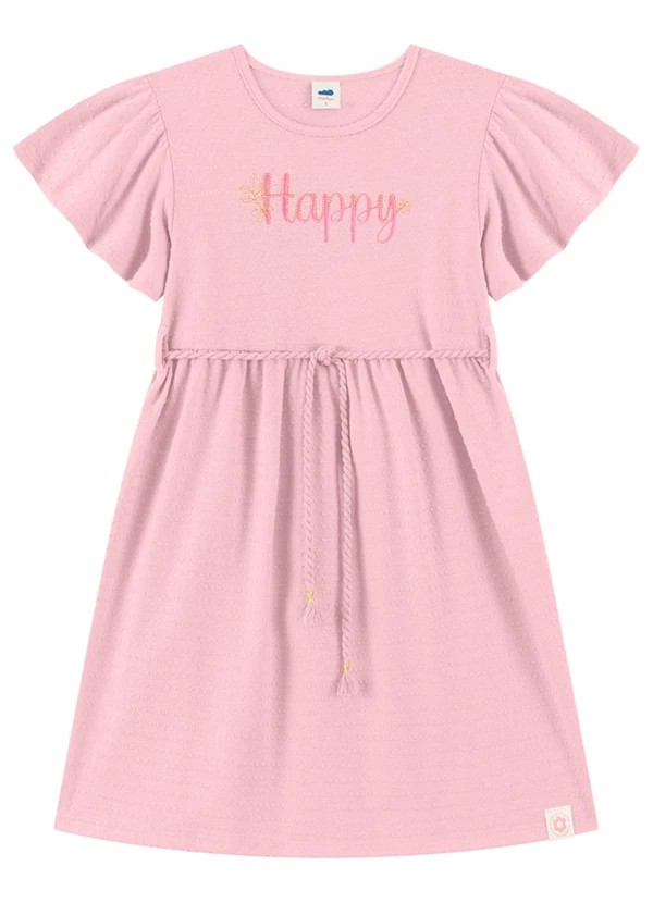 Marlan - Vestido em Malha Poá Bordado Rosa