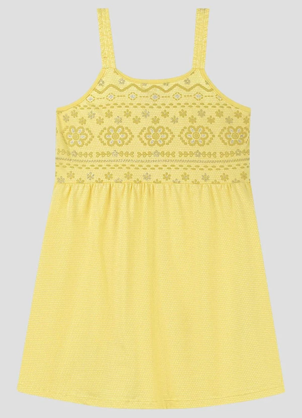 Kely Kety - Vestido em Malha Trabalhada Collor Amarelo