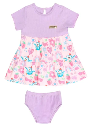 Galinha Pintadinha - Vestido em Meia Malha com Calcinha Lilas - GALINHA PINTADINHA