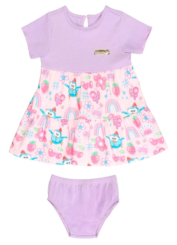 Galinha Pintadinha - Vestido em Meia Malha com Calcinha Lilas 2