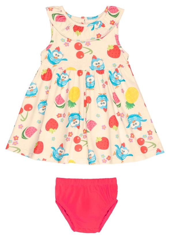 Galinha Pintadinha - Vestido em Meia Malha com Calcinha Off White