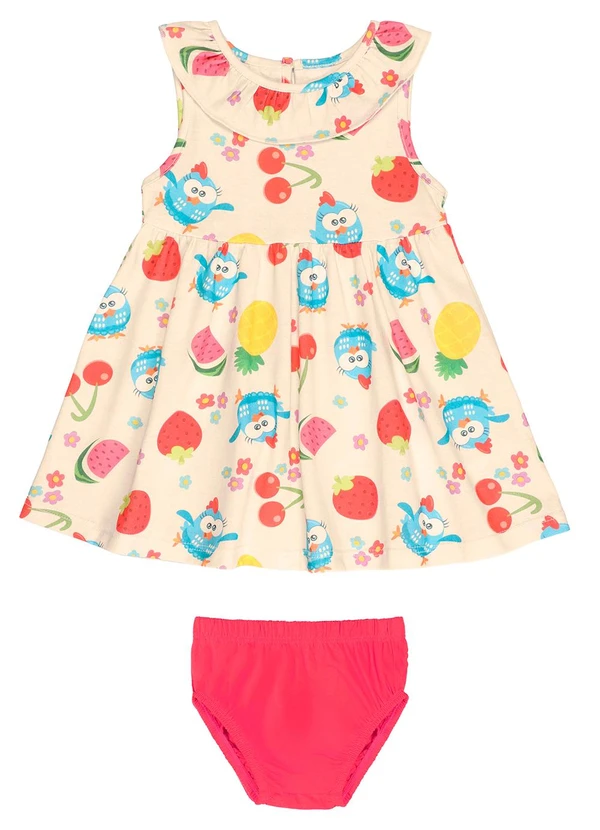 Galinha Pintadinha - Vestido em Meia Malha com Calcinha Off White