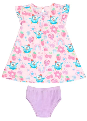 Galinha Pintadinha - Vestido em Meia Malha com Calcinha Rosa - GALINHA PINTADINHA