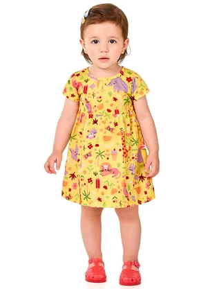 Marlan - Vestido em Meia Malha Penteada Menina Amarelo - MARLAN
