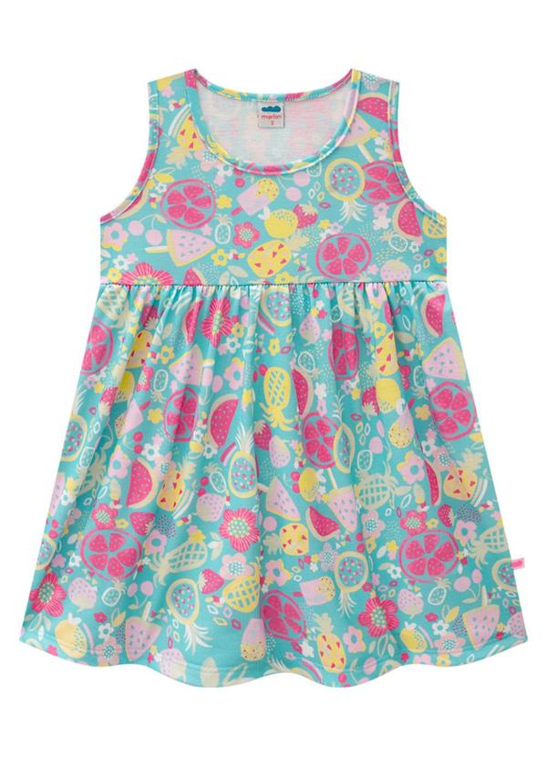 Marlan - Vestido em Meia Malha Penteada Tutti Frutti Azul