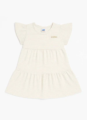 Marlan - Vestido em Moletinho Lurex e Cotton Listras Bege - MARLAN