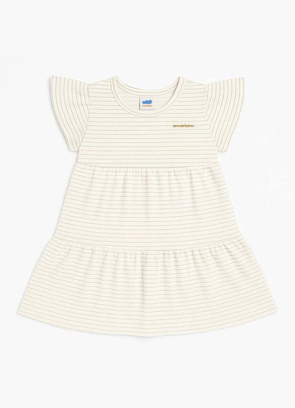 Marlan - Vestido em Moletinho Lurex e Cotton Listras Bege