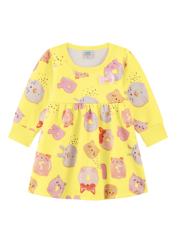 Marlan - Vestido em Moletom Felpado Fofodonuts Amarelo