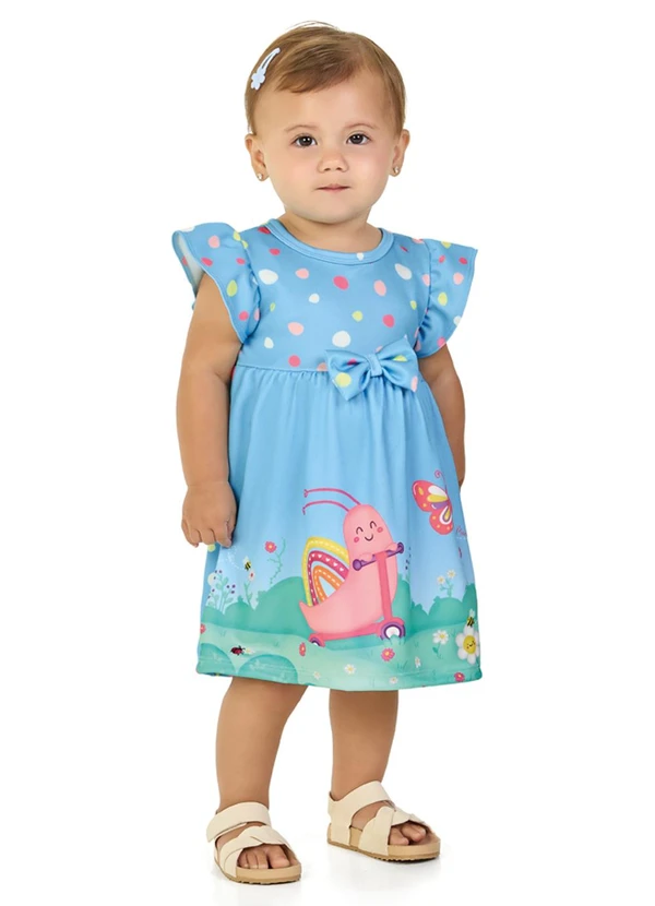 Marlan - Vestido em Newtech Confeti e Newtech Liso Azul