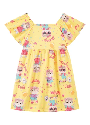 Marlan - Vestido em Newtech Gatinhas Fashion Amarelo - MARLAN