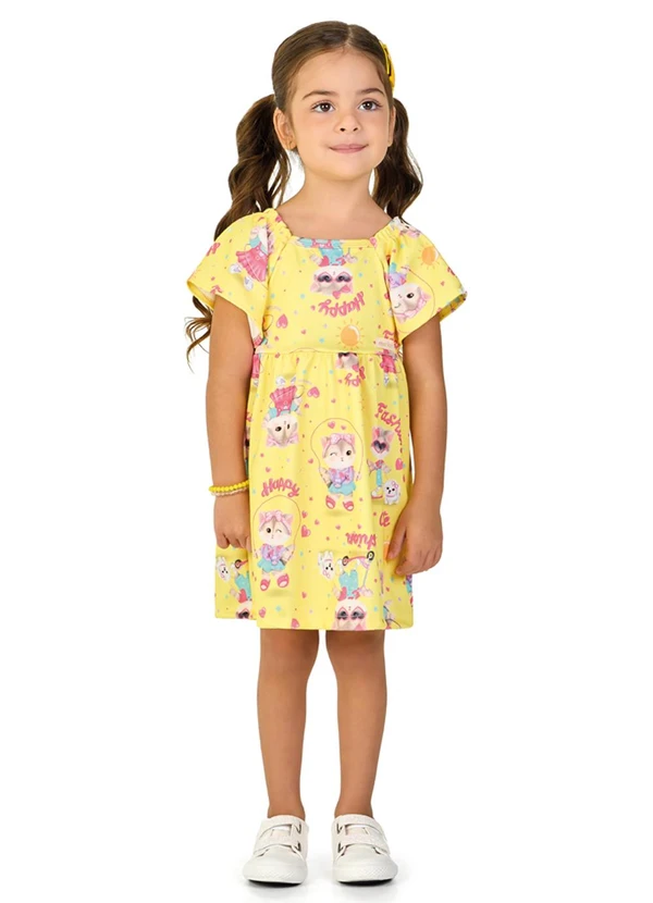 Marlan - Vestido em Newtech Gatinhas Fashion Amarelo