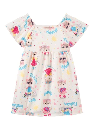 Marlan - Vestido em Newtech Gatinhas Fashion Bege - MARLAN