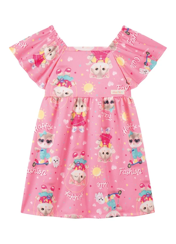 Marlan - Vestido em Newtech Gatinhas Fashion Rosa