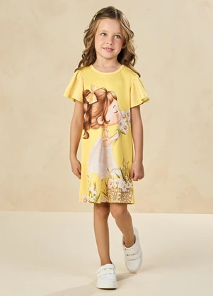 Milli e Nina - Vestido em Newtech Texturizada Amarelo - MILLI E NINA