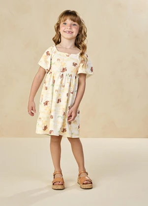 Milli e Nina - Vestido em Newtech Texturizada Amarelo - MILLI E NINA