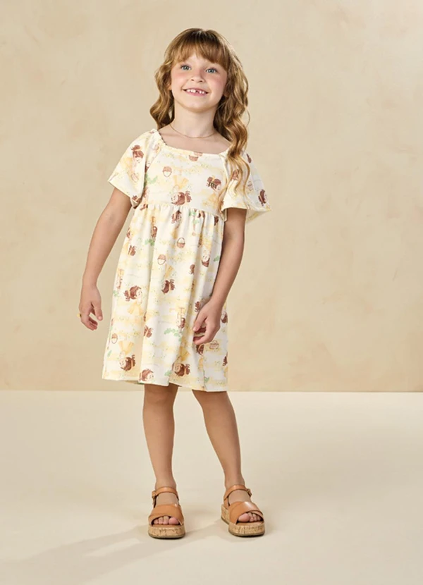 Milli e Nina - Vestido em Newtech Texturizada Amarelo