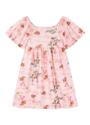 Milli e Nina - Vestido em Newtech Texturizada Rosa - MILLI E NINA