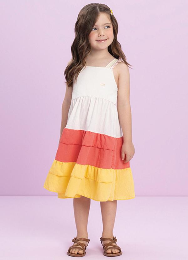 Milli e Nina - Vestido em Poliamida Rajada Bege