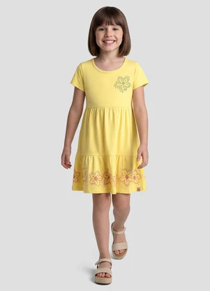 Kely Kety - Vestido em Relevo, Glitter e Aplicação Amarelo - KELY KETY