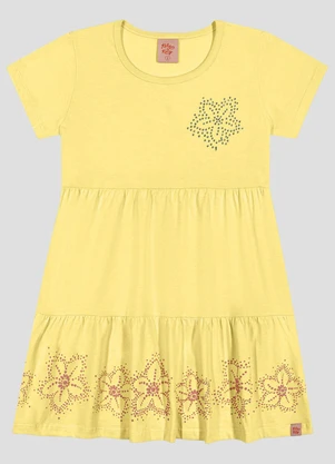 Kely Kety - Vestido em Relevo, Glitter e Aplicação Amarelo - KELY KETY